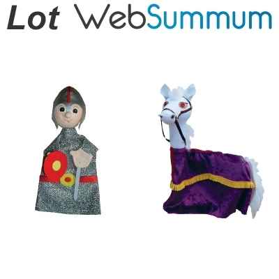 Duo marionnettes a gaine Cheval et chevalier Lancelot en tissus -LWS-433
