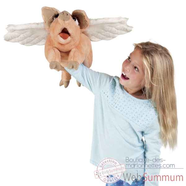 Marionnette a main cochon volant peluche Folkmanis -3120 -1