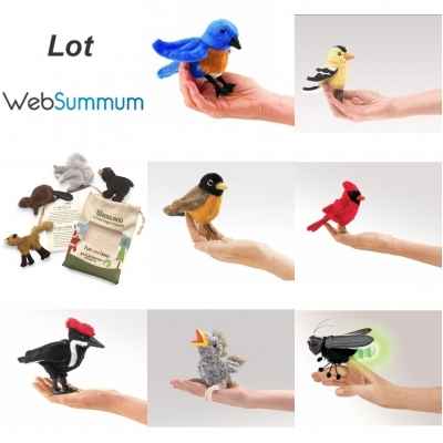 Lot 11 marionnettes a doigts oiseaux, animaux de la foret -LWS-367