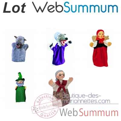 Lot marionnette a main Petit Chaperon rouge, loup, chasseur, grand mere et histoire -LWS-11366