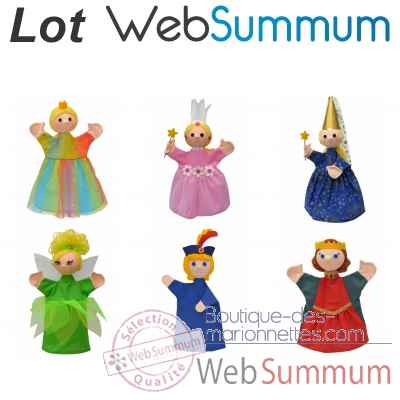 Lot marionnette a main princesse, 3 fees, prince et reine avec histoire -LWS-11381