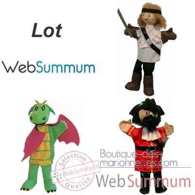Lot 3 marionnettes en tissus le Corsaire, Dragon et Pirate -LWS-518