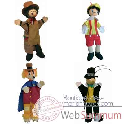 Lot marionnettes a main en tissus Pinocchio et comperes -LWS-500