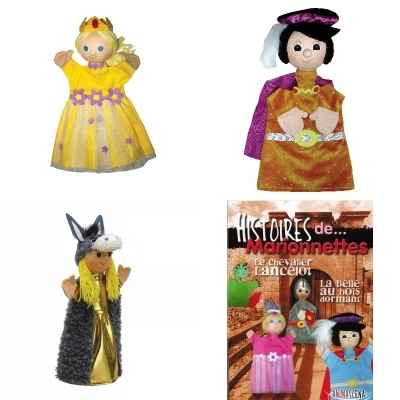 Lot 3 marionnettes tissus a gaine Le prince et la princesse Peau D\\\'ane avec histoire -LWS-360