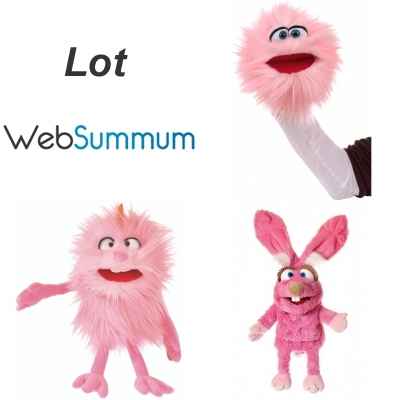 Lot 3 marionnettes ventriloques a main rose -LWS-11364