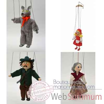 Marionnettes a fils histoire Chaperon rouge, loup, mere-grand et chasseur -LWS-11372
