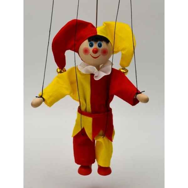 Marionnette a fils clown rouge en bois -18117A