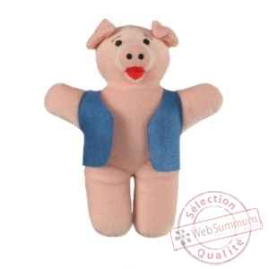 Marionnette a doigts cochon (veste bleue) -PC002187 The Puppet Company